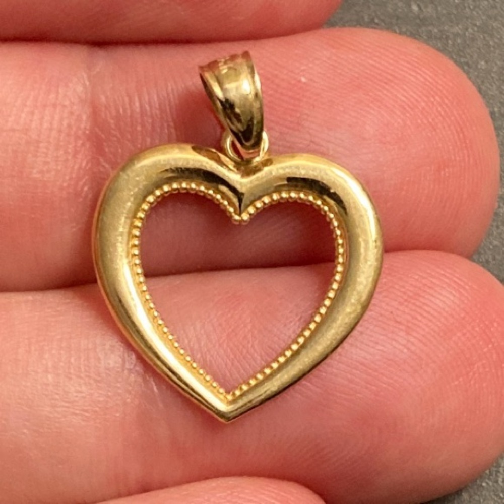 14k solid yellow gold open heart charm